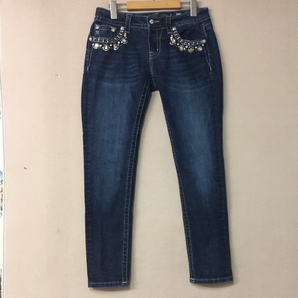 Miss Me Women’s Signature Ankle Skinny Blue Jean with Sequins Rhinestones. Sz 28 - Picture 2 of 11